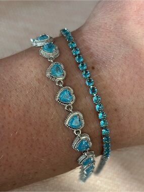 Blue Heart and Tennis Bracelet Set - Women's Silver-Tone Jewelry